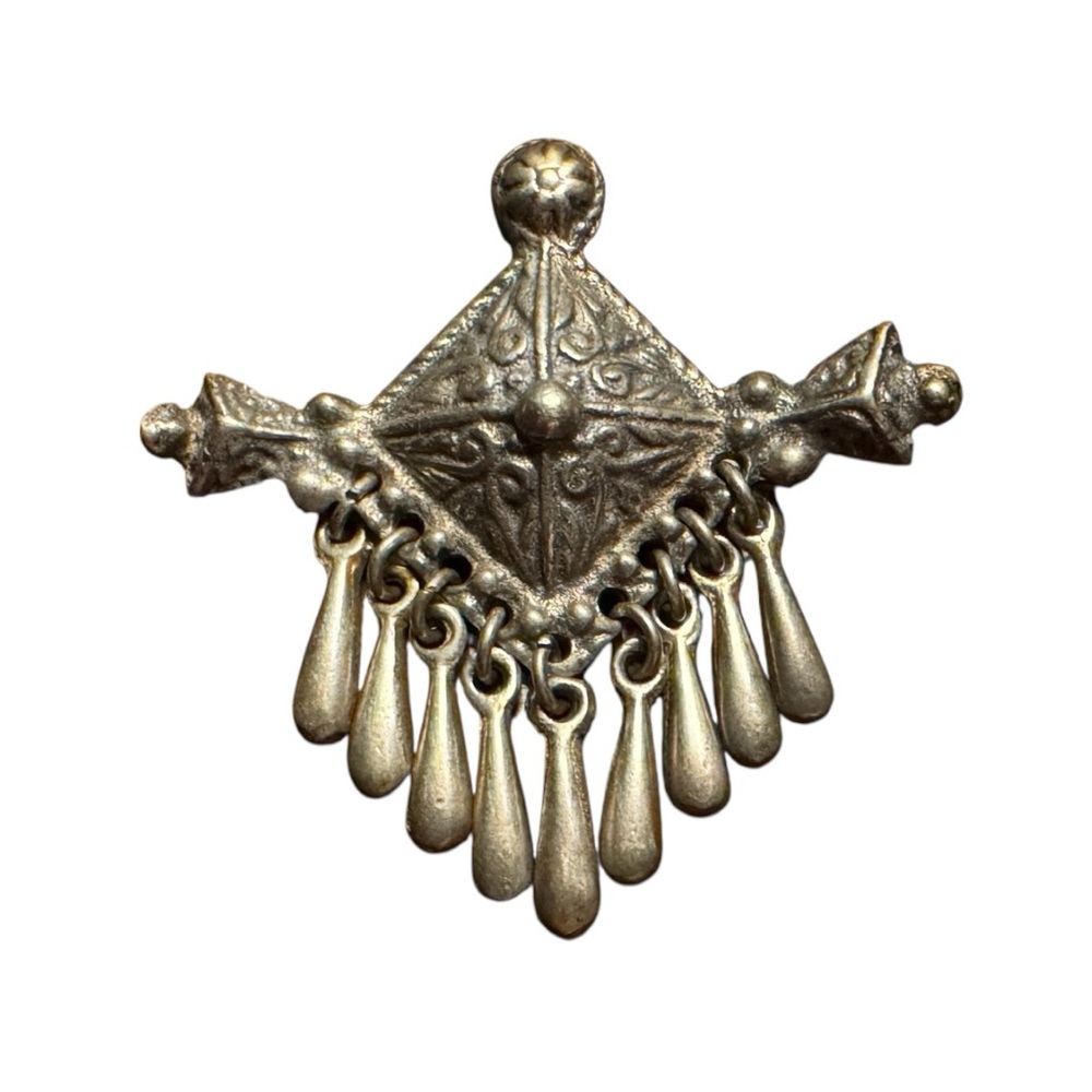 Vintage Sterling Brooch with Dangling Accents, Southwest Vibe